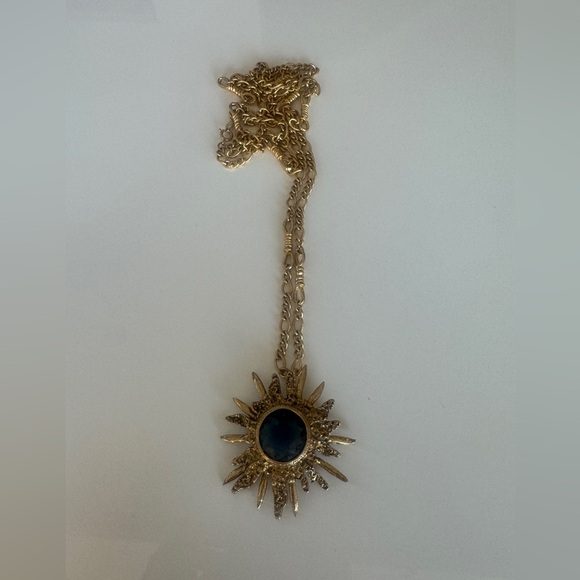 VINTAGE ACCESSOCRAFT NYC PENDANT BLUE GLASS STARBURST NECKLACE MIDCENTURY MINT - Picture 1 of 9